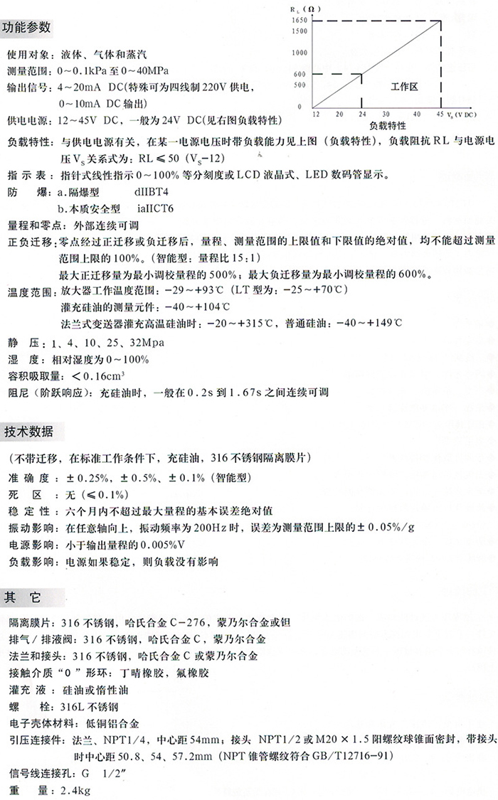 膜盒式差壓變送器技術(shù)參數(shù)對照表